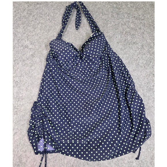 Swimsuits For All Other - Swimsuits For All One Piece Halter Swimdress Navy Polka Dot Ruched‎ Swimwear 24